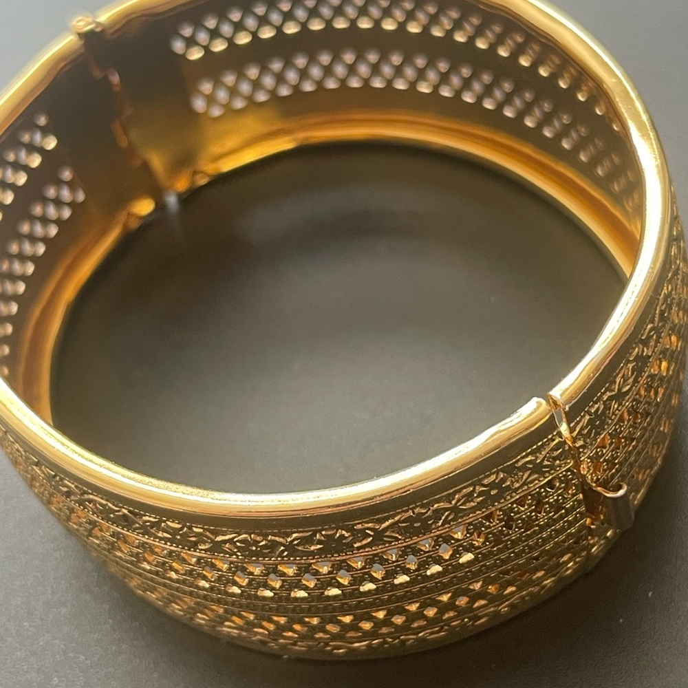 Lovely Gold Tone Hinged Cuff Bracelet